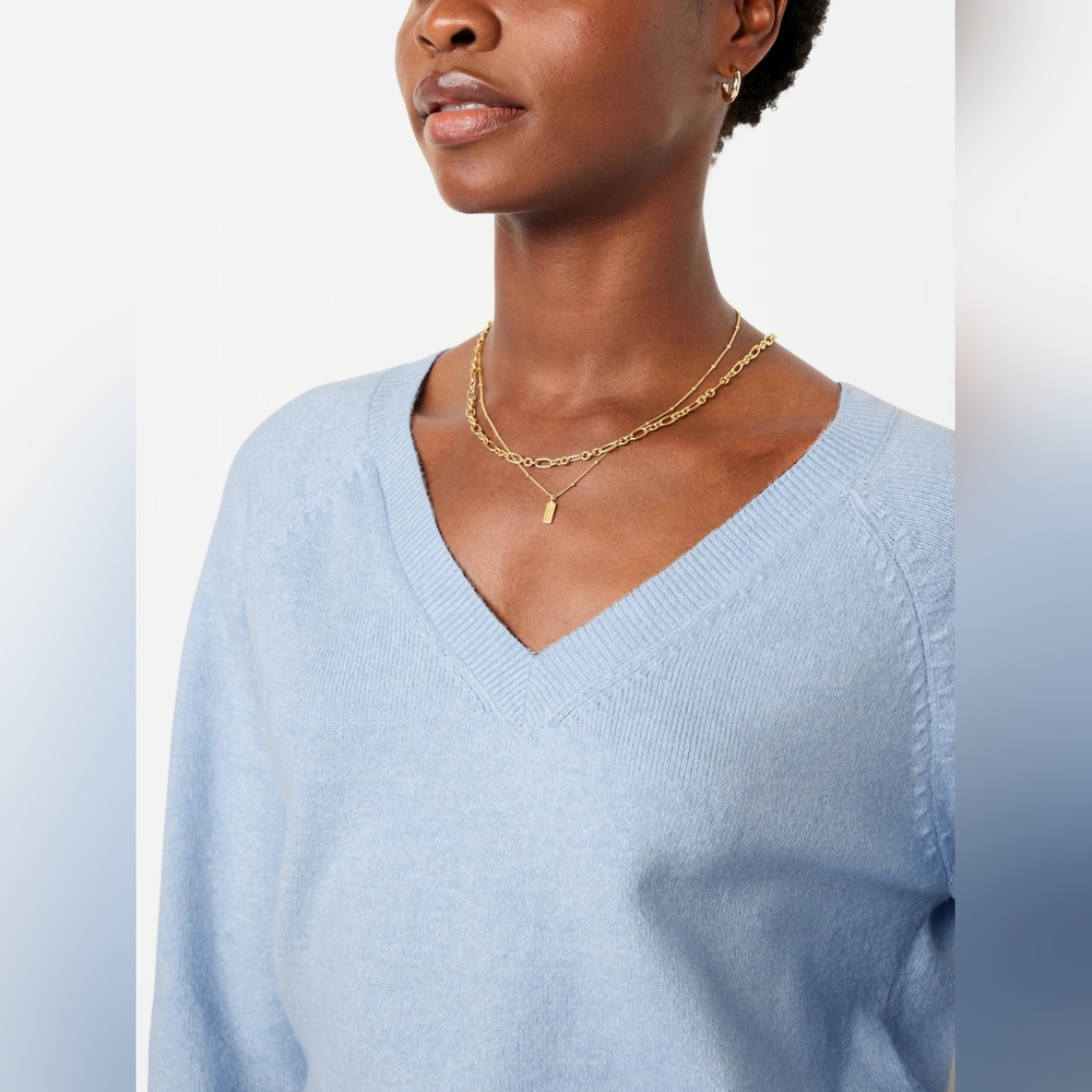 Old Navy Sweater Pullover Women S Small Blue V-Neck Knit Long Sleeve Cotton - Picture 2 of 14